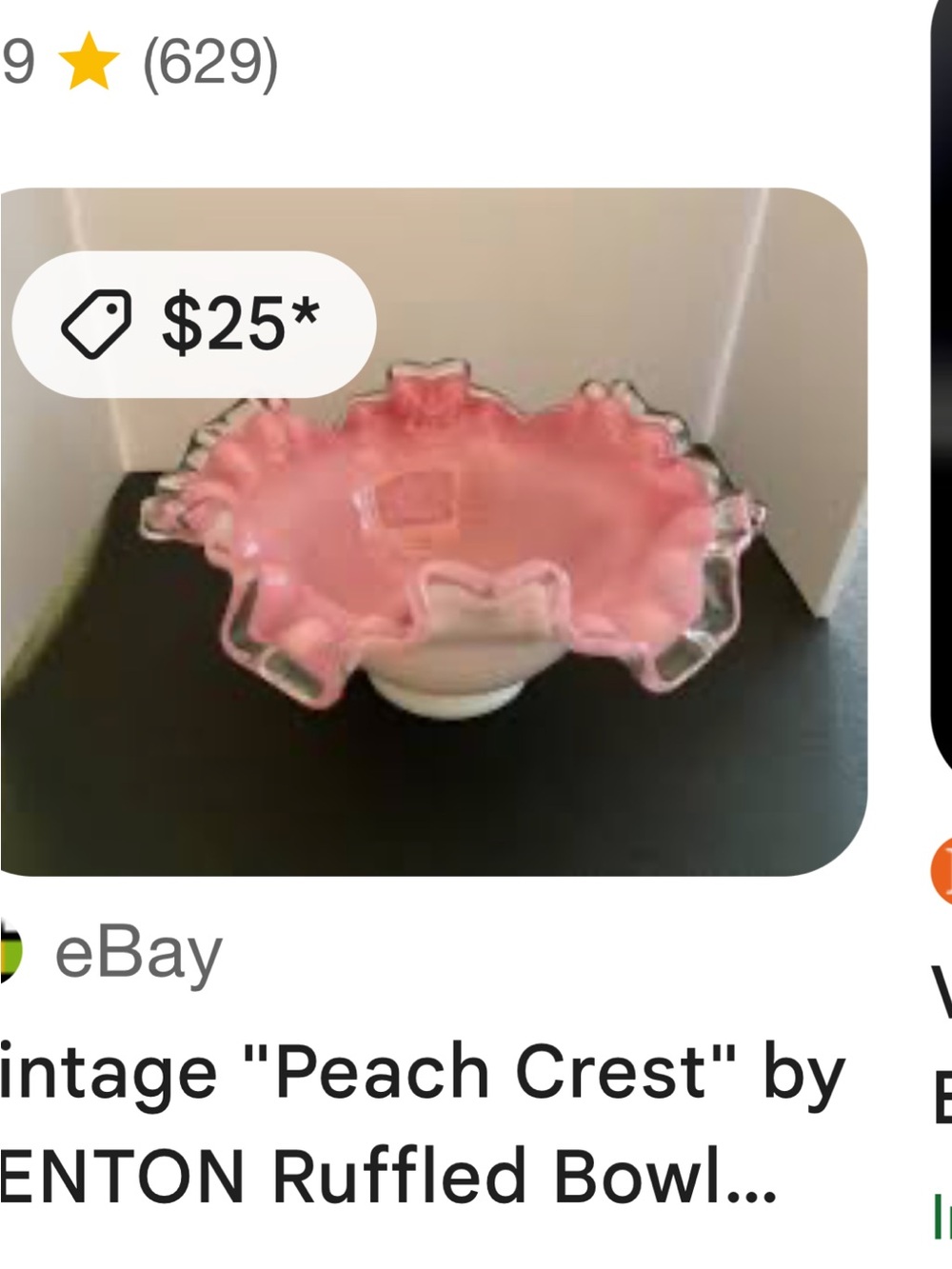 Fenton Pink Ruffled Glass Bowl with Clear Crest Edge